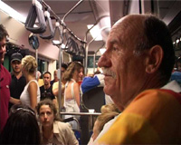 Vasilios traveling by bus to the baseball stadium